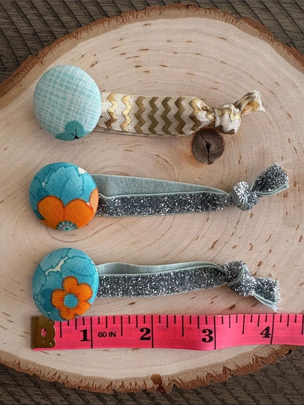 Kids Elastic Button Hair Ties in Teal and Gold - Pack of 3